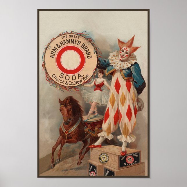 Vintager Werbeclown und Acrobat auf einem Pferd Poster (Vorne)