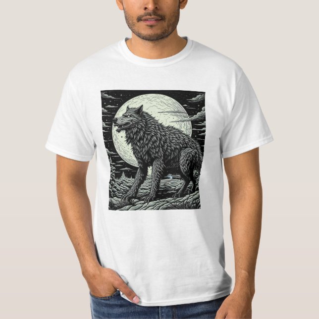 Vintager Werwolf vor dem Vollmond T-Shirt (Vorderseite)