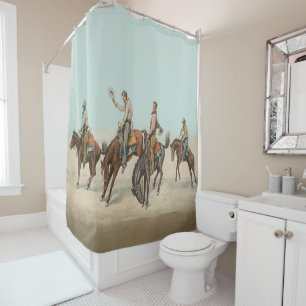 Vintager Western 4 Cowboys bei Buckelpferden Duschvorhang