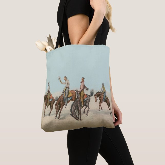 Vintager Western 4 Cowboys bei Buckelpferden Tasche (Von Nahem)