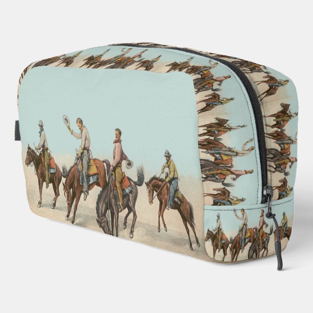 Vintager Western 4 Cowboys bei Buckelpferden Waschbeutel (Rechte Ecke)