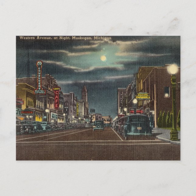 Vintager Western Avenue Muskegon, Michigan Postkarte (Vorderseite)
