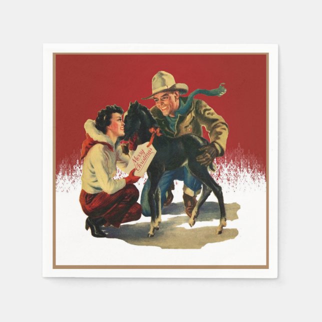 Vintager Western Cowboy Cowgirl HorChristmas Serviette (Vorderseite)