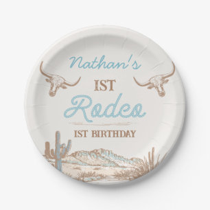 Vintager Western Cowboy First Rodeo 1. Geburtstag Pappteller