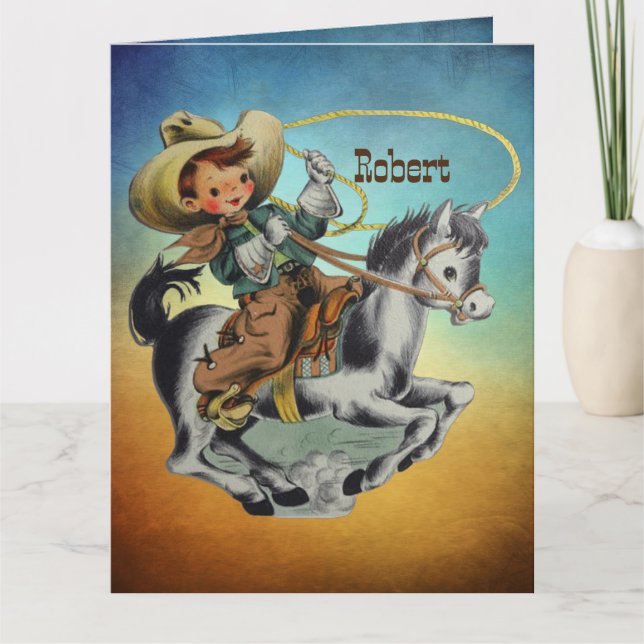 Vintager Western Cowboy Junge Pferd mit Seil Karte (Vorderseite)