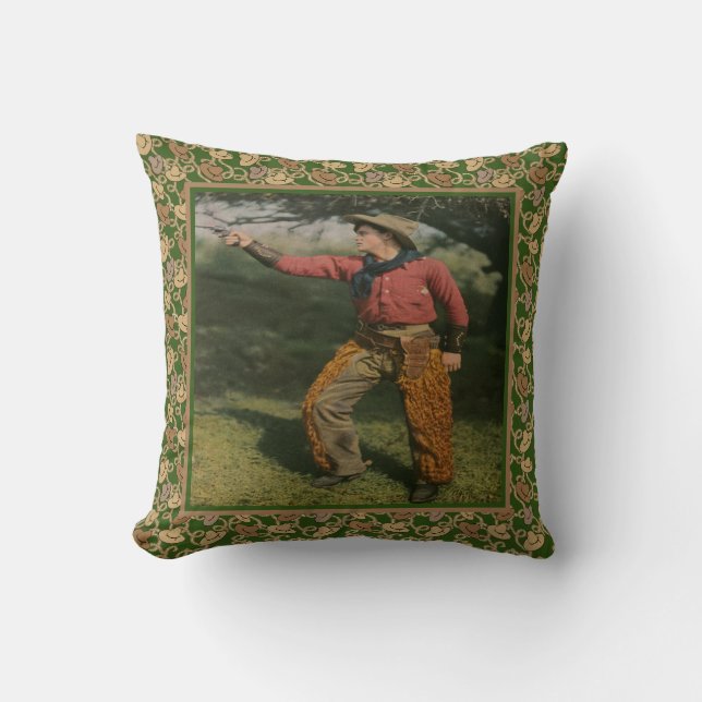 Vintager Western Cowboy mit Kappen Kissen (Vorderseite)
