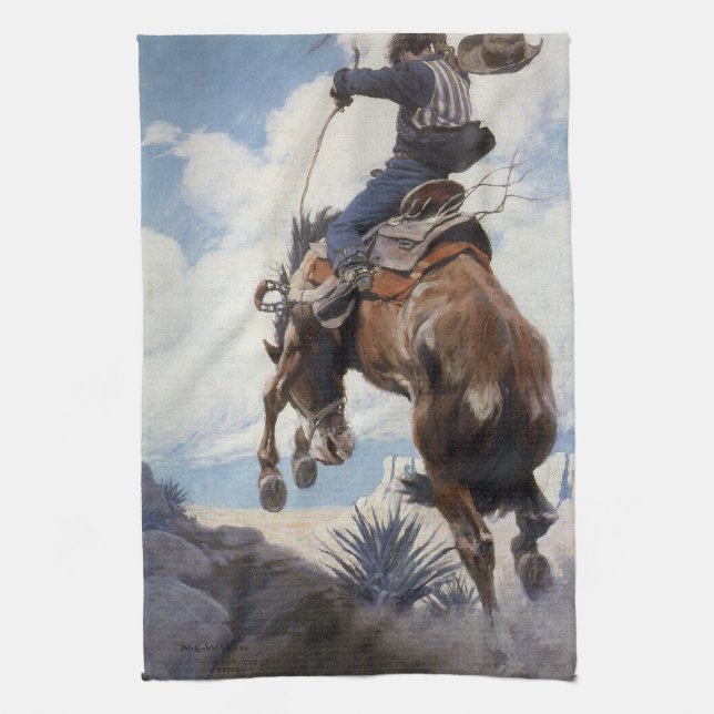 Vintager Western Cowboys, Bucking von NC Wyeth Geschirrtuch (Vertikal)