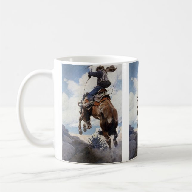 Vintager Western Cowboys, Bucking von NC Wyeth Kaffeetasse (Links)