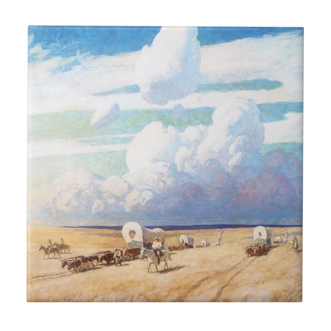 Vintager Western Cowboys, Deckwagen von Wyeth Fliese (Vorderseite)