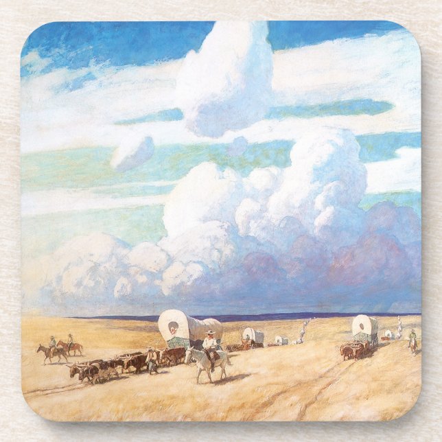 Vintager Western Cowboys, Deckwagen von Wyeth Untersetzer (Vorderseite)