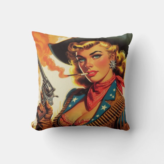 Vintager Western Cowgirl Button Up Kissen (Vorderseite)