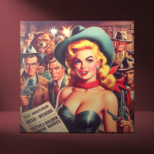 Vintager Western Pulp Girl Fliese