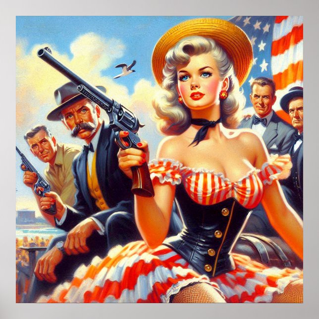 Vintager Western Pulp Girl Poster (Vorne)