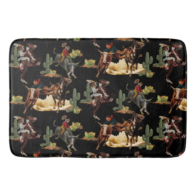 Vintager Western Rodeo Events Cowboy Cowgirl Badematte (Vorderseite)
