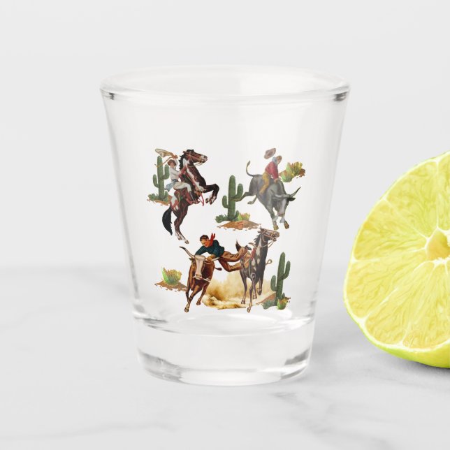 Vintager Western Rodeo Events Cowboy Cowgirl Schnapsglas (Vorderseite)