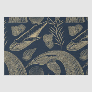 Vintager Whale Blue Seidenpapier