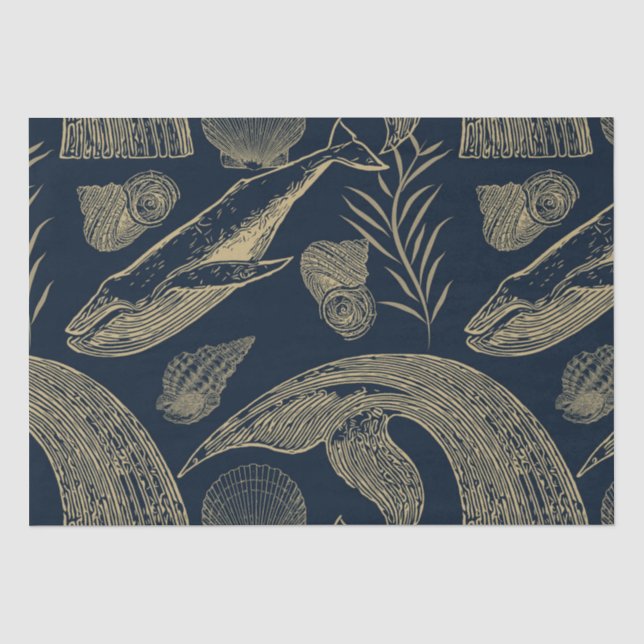 Vintager Whale Blue Seidenpapier (Vorderseite)