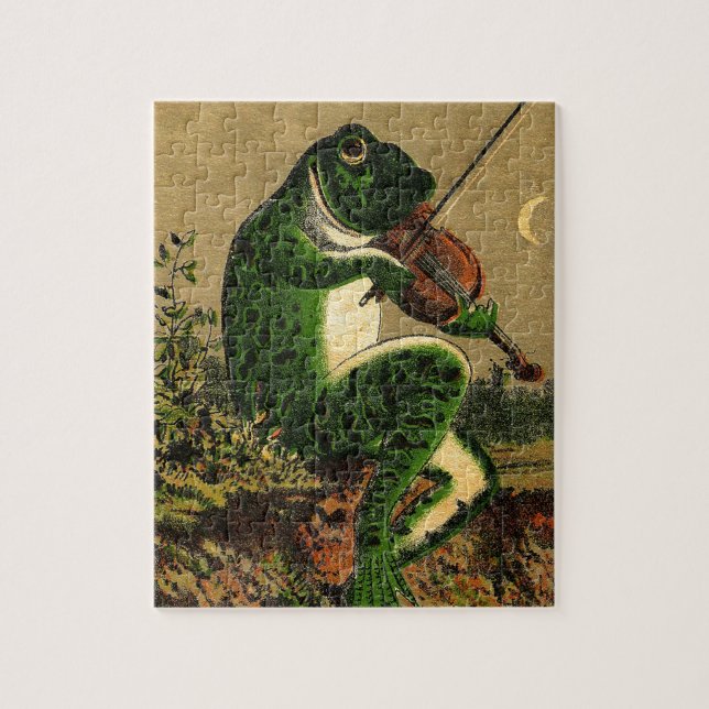 Vintager Whimsical Romantischer Frosch mit Geige (Vertikal)