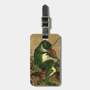 Vintager Whimsical Romantischer Frosch mit Geige Gepäckanhänger