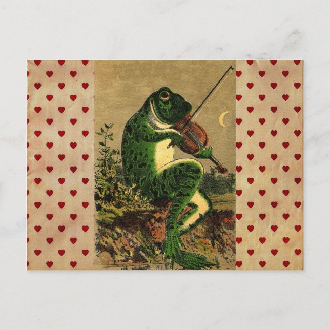 Vintager Whimsical Romantischer Frosch mit Geige Postkarte (Vorderseite)