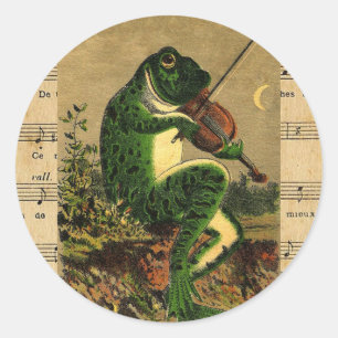 Vintager Whimsical Romantischer Frosch mit Geige Runder Aufkleber