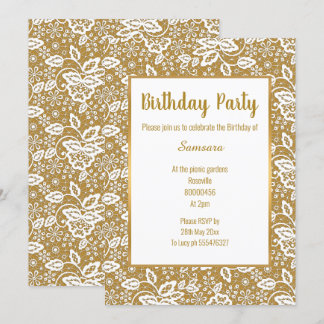 VINTAGER WHITE LACE GOLD JEDEN ANLASS GEBURTSTAG EINLADUNG