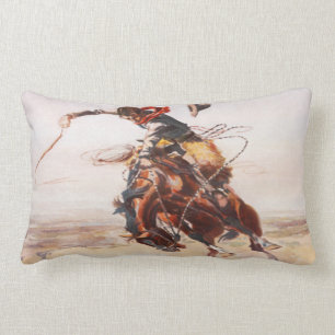 Vintager wilder Westcowboy auf sträubendem Lendenkissen