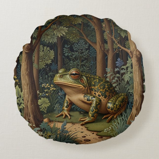 Vintager Wildfroswald Rundes Kissen (Vorderseite)