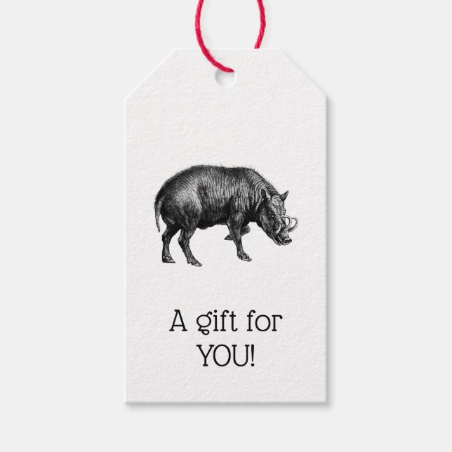 Vintager Wildschwein Zeichnend BW#1 WeihnachtsWeih Geschenkanhänger (Vorderseite)