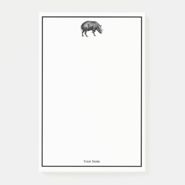 Vintager Wildschwein Zeichnend BW Post-it Klebezettel (Vorderseite)