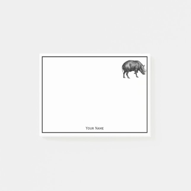 Vintager Wildschwein Zeichnend BW Post-it Klebezettel (Vorderseite)