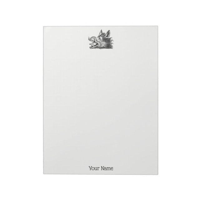 Vintager Wildschweinkopf Zeichne BW Notizblock (Rotiert)