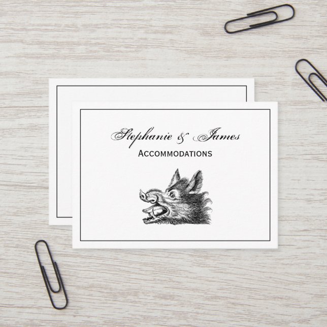 Vintager Wildschweinkopf Zeichne BW Visitenkarte (Vorderseite/Rückseite Beispiel)