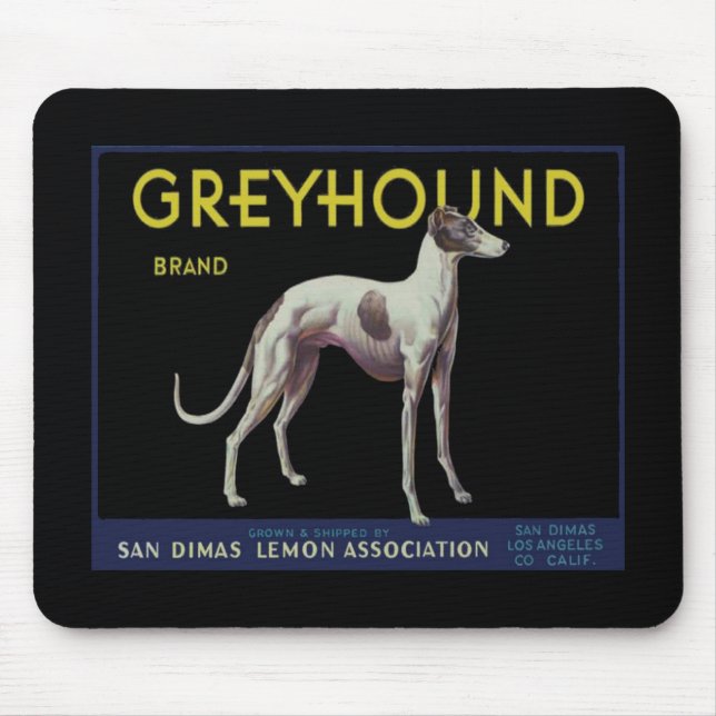 Vintager Windhund-Zitronen-Aufkleber circa 1920 Mousepad (Vorne)