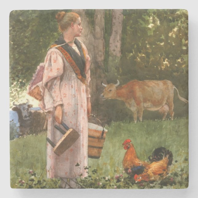 Vintager Winslow-Homer Das Milchmädchen Steinuntersetzer (Vorderseite)