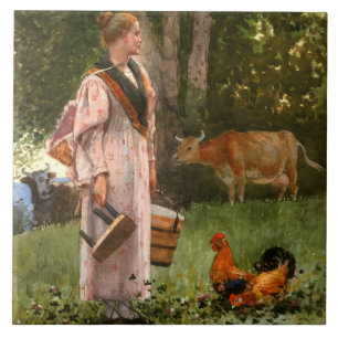 Vintager Winslow Homer Die Milchmädchen Fliese