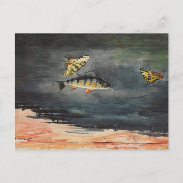 Vintager Winslow Homer Fisch und Schmetterlinge Postkarte (Vorderseite)