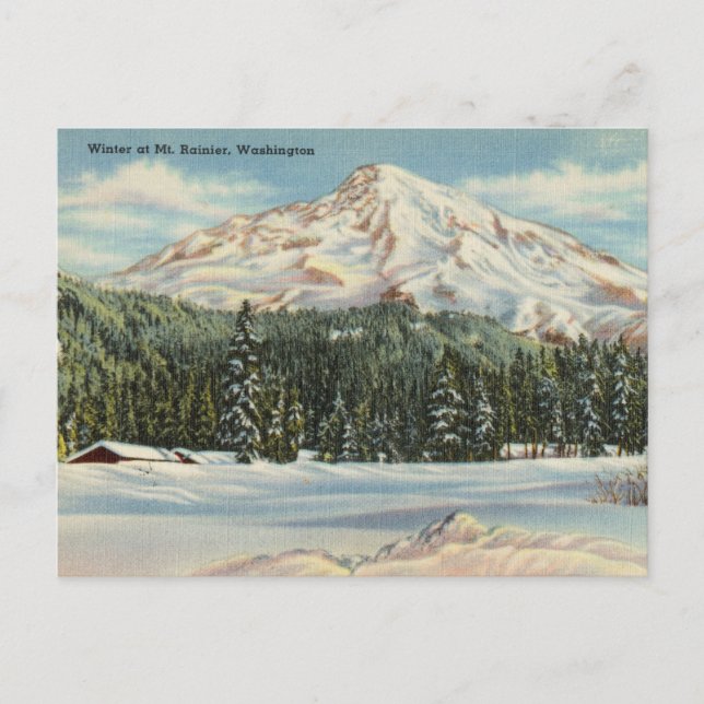 Vintager Winter am Berg Rainier, Washington Postkarte (Vorderseite)