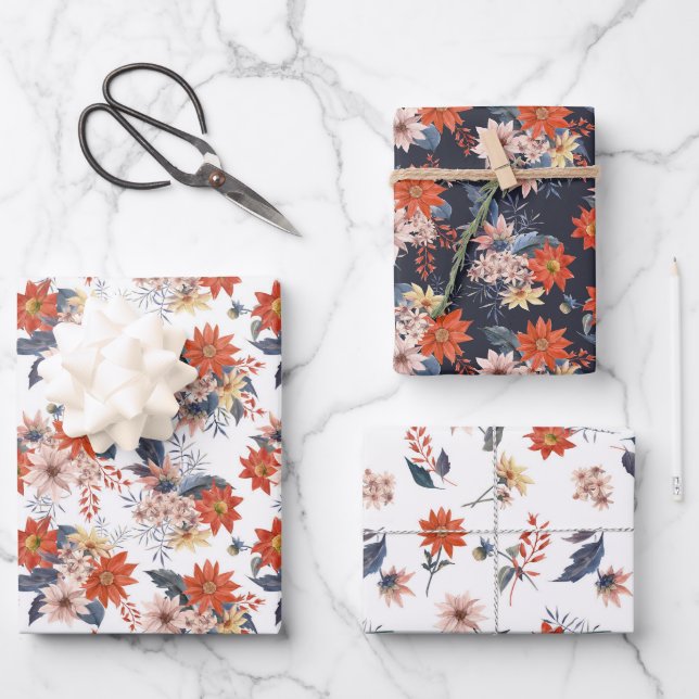 Vintager Winter Botanicals Muster Set Weihnachten Geschenkpapier Set (Vorderseite)