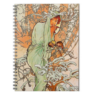 Vintager Winter durch Alphonse Mucha Notizblock
