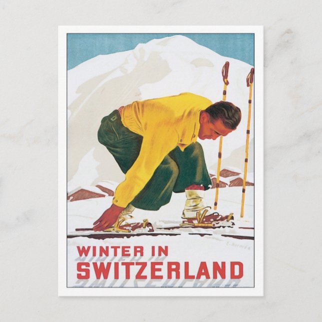 Vintager Winter in der Schweiz Postkarte (Vorderseite)