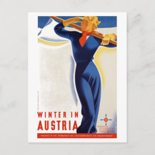 Vintager Winter in Österreich Ski-Travel-Poster Postkarte