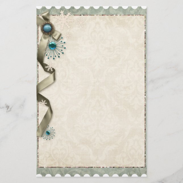 Vintager Winter Schneeflocke aquamarine Creme Briefpapier (Vorderseite)
