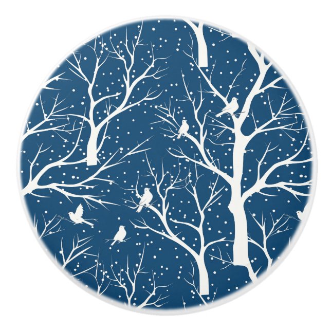 Vintager Winter Sky Weißer Vogelschutz Schneeflock Keramikknauf (Vorderseite)