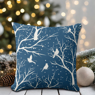 Vintager Winter Sky Weißer Vogelschutz Schneeflock Kissen