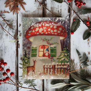 Vintager Wintergnome im Pilzsaal Weihnachten Postkarte