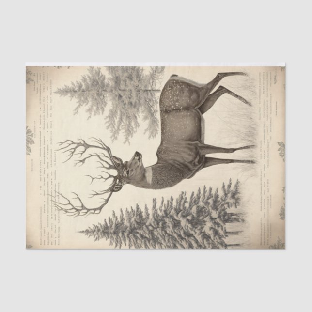 Vintager Winterhirsch Seidenpapier (Vorderseite)
