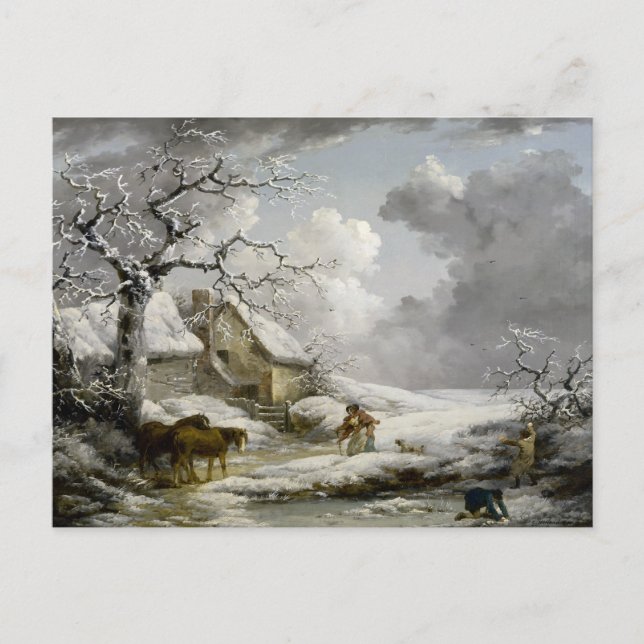 Vintager Winterlandschaft Weihnachtsdruck Feiertagspostkarte (Vorderseite)