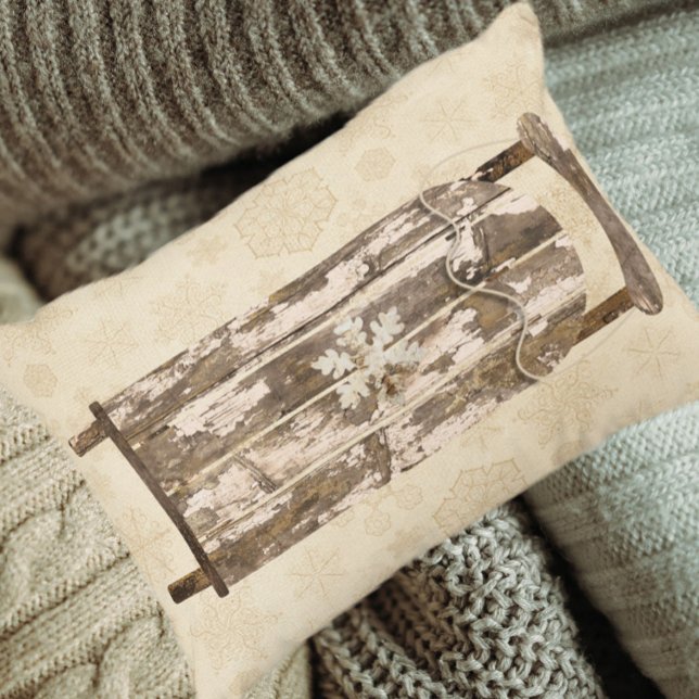 Vintager Winterschnee Schneeflocken Holz rustikal Dekokissen (Von Creator hochgeladen)