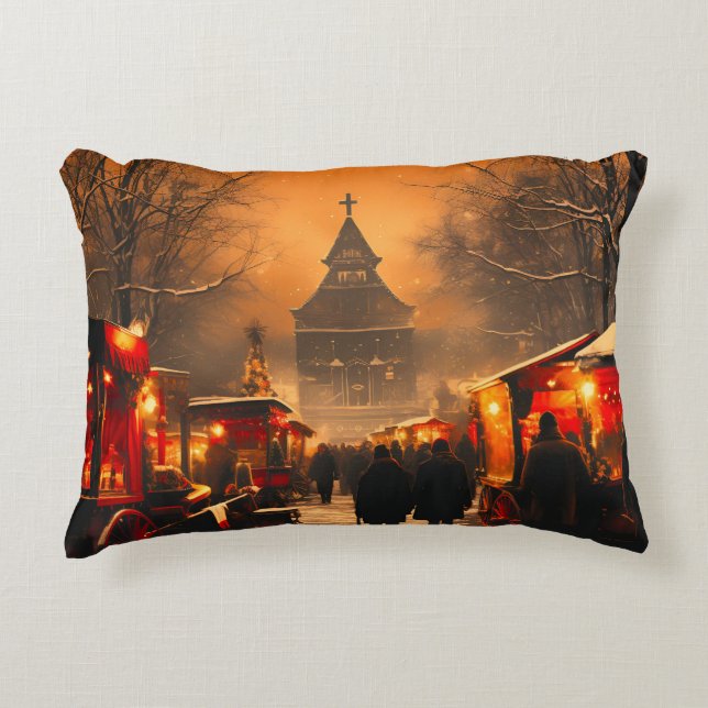 Vintager Winterschneemarkt Dekokissen (Vorderseite)